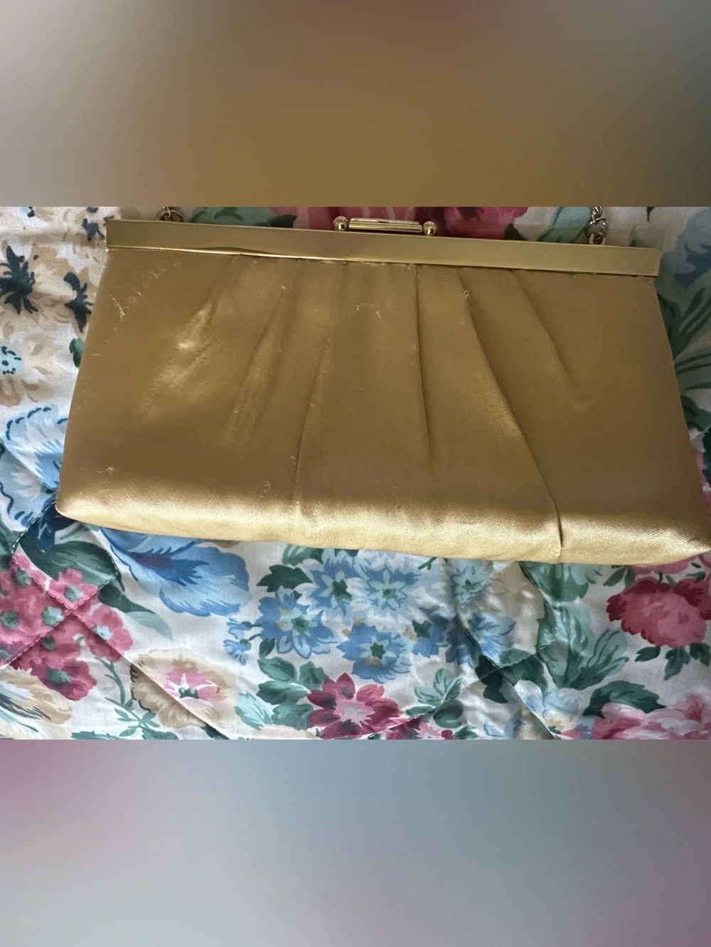 Gunne Sax Gold Satin Chain-Strap Clutch